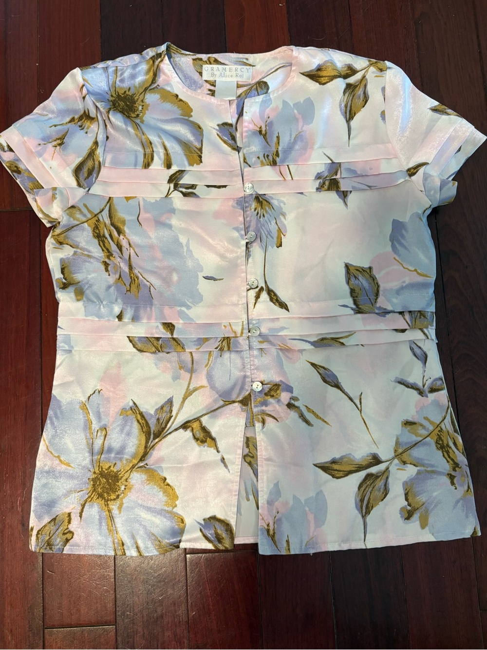 Gramercy by Alice Roi Pastel Floral Tiered Short Sleeve Blouse Size XS